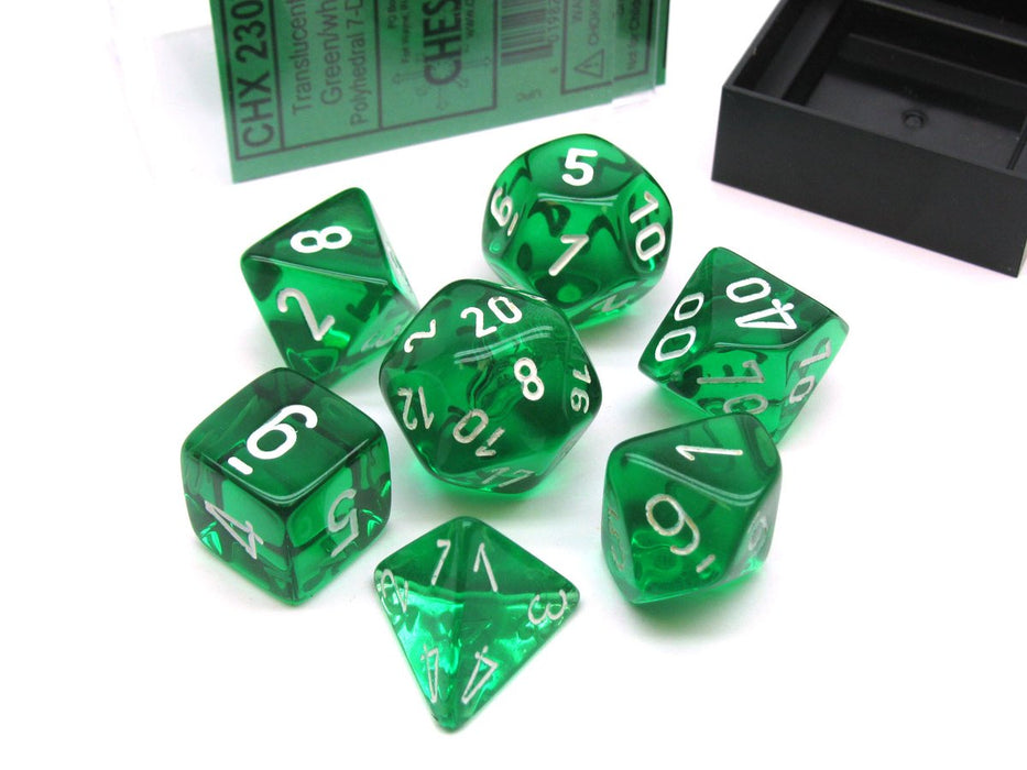 Chessex 7pc RPG Dice Set Translucent Green/White CHX23075 - Pastime Sports & Games