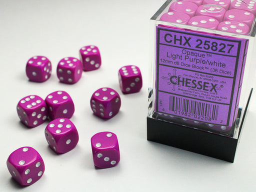 Chessex Opaque Light Purple/White Dice - Pastime Sports & Games