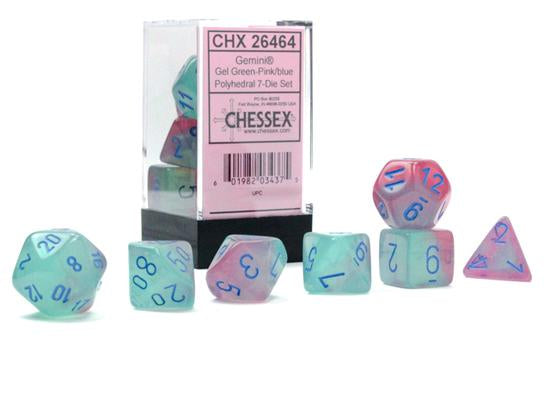Chessex 7pc RPG Dice Set Gel Green & Pink/Blue Luminary CHX26464 - Pastime Sports & Games