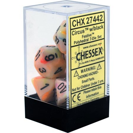 Chessex 7pc RPG Dice Set Festive Circus/Black CHX27442 - Pastime Sports & Games
