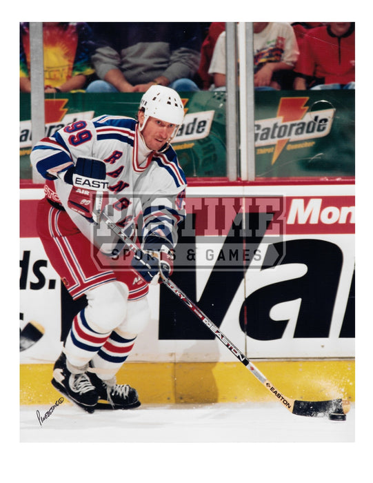 Wayne Gretzky 8X10 Rangers Away Jersey Hockey (Skating With Puck) - Pastime Sports & Games