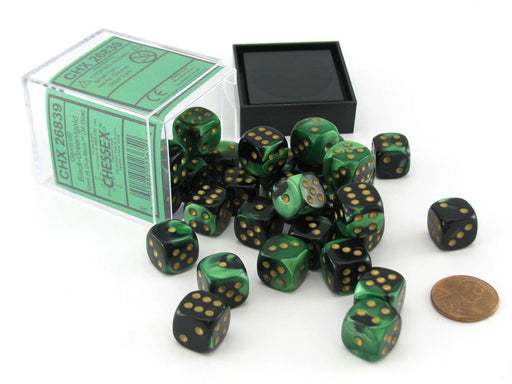 Chessex Gemini Black-Green/Gold Dice - Pastime Sports & Games