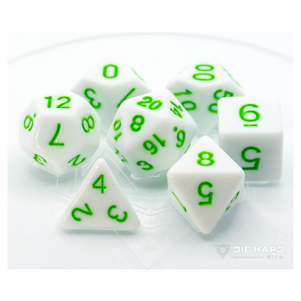 Polymer 7-Piece RPG Dice Set White With Pastel Green - Pastime Sports & Games