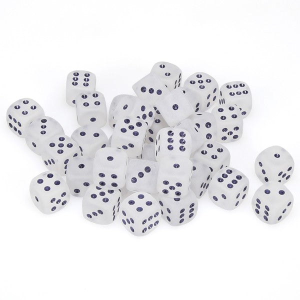 Chessex 36 D6 Dice Set Frosted Clear/Black CHX27801 - Pastime Sports & Games