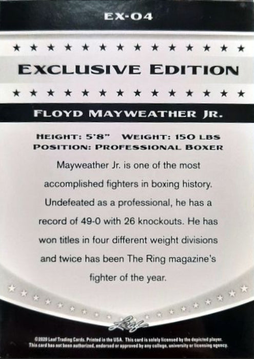 2017- 2020 Leaf Floyd Mayweather Cards - Pastime Sports & Games