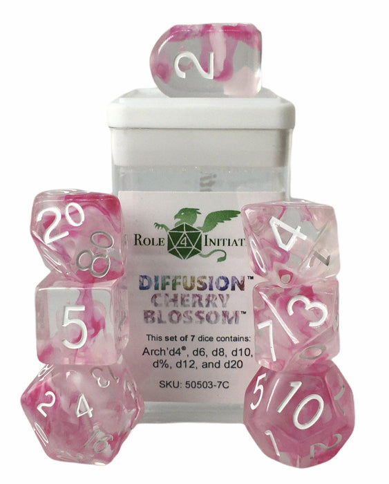 Role 4 Initiative Diffusion 7pc RPG Dice Set - Cherry Blossom - Pastime Sports & Games