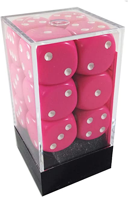 Chessex 12pc D6 Dice Set Opaque Pink/White CHX56544 - Pastime Sports & Games