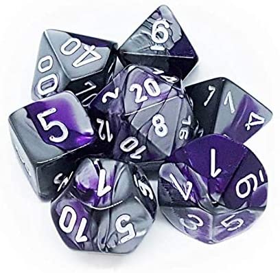 Chessex 7pc RPG Dice Set Gemini Purple & Steel/White CHX26432 - Pastime Sports & Games