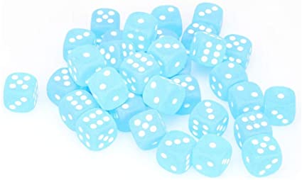Chessex 36 D6 Dice Set Frosted Caribbean Blue/White CHX27816 - Pastime Sports & Games