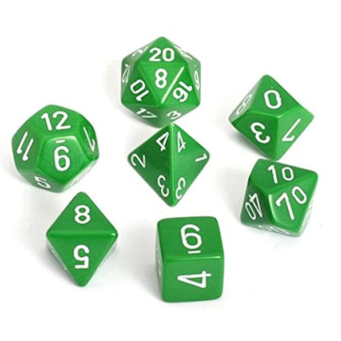 Chessex 7pc RPG Dice Set Opaque Green/White CHX25405 - Pastime Sports & Games
