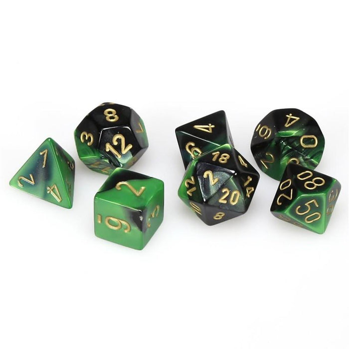 Chessex 7pc RPG Dice Set Gemini Black & Green/Gold CHX26439 - Pastime Sports & Games