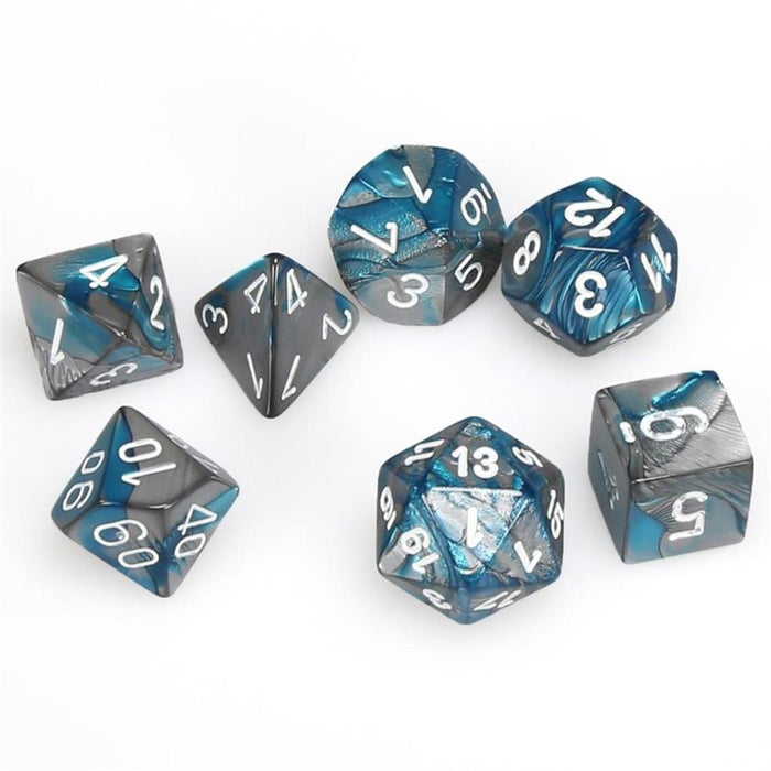 Chessex 7pc RPG Dice Set Gemini Steal & Teal/White CHX26456 - Pastime Sports & Games