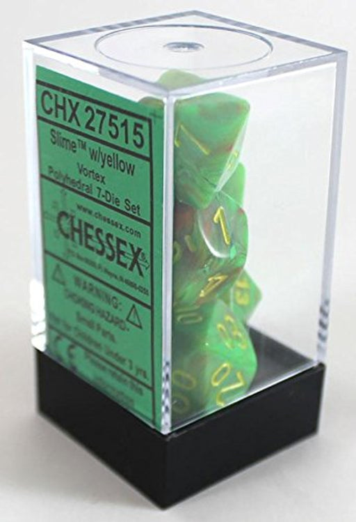 Chessex 7pc RPG Dice Set Vortex Slime/Yellow CHX27515 - Pastime Sports & Games