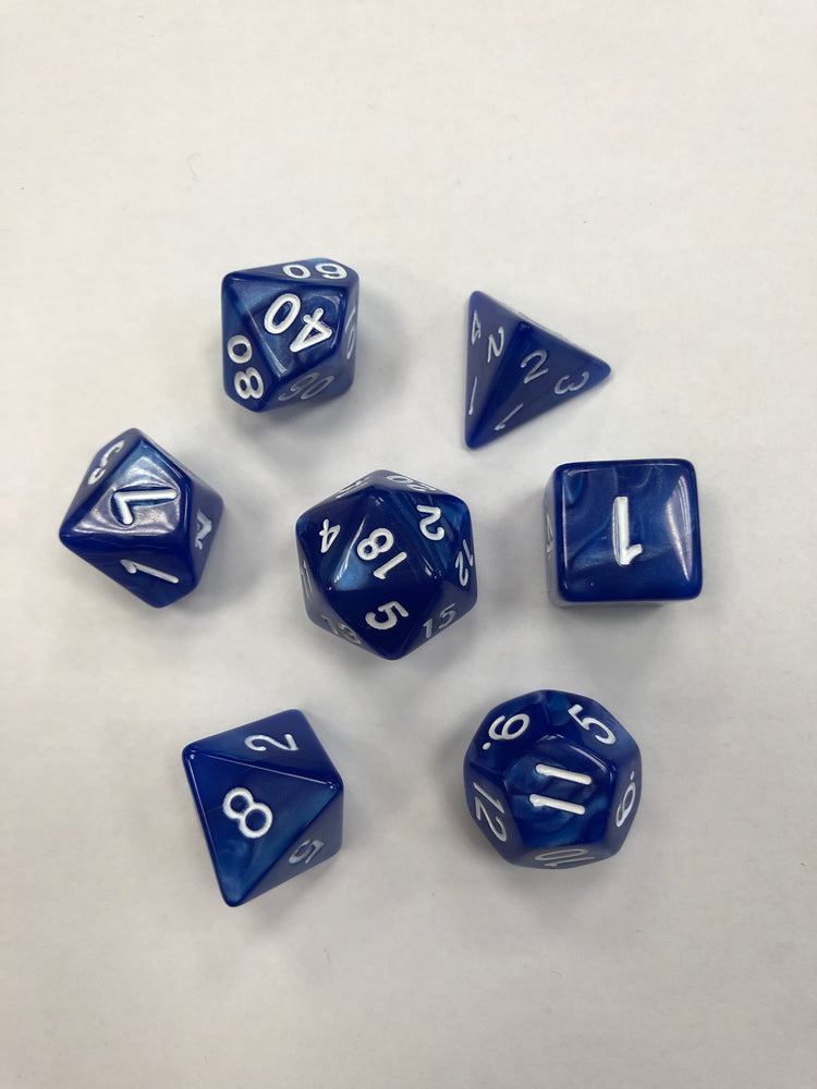Pastime 7 Polyhedral RPG Dice Set: Blue Marbled W/ White - Pastime Sports & Games