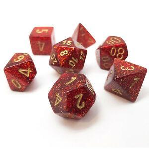 Chessex Mini 7pc RPG Dice Set Glitter Ruby Red/Gold (CHX20504) - Pastime Sports & Games