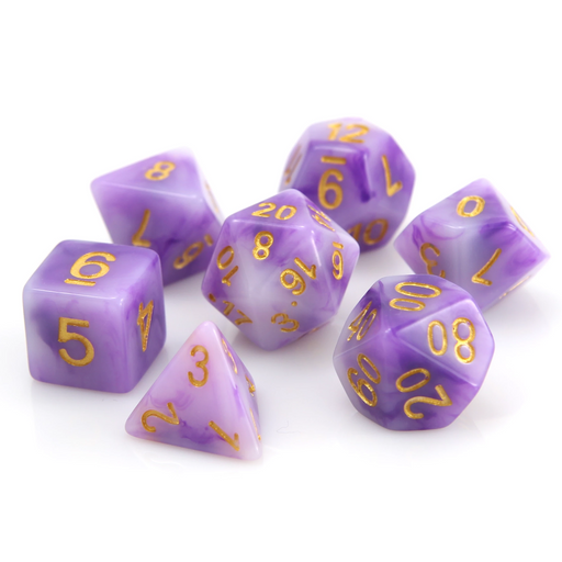 Polymer 7-Piece RPG Dice Set Amethyst With Gold - Pastime Sports & Games