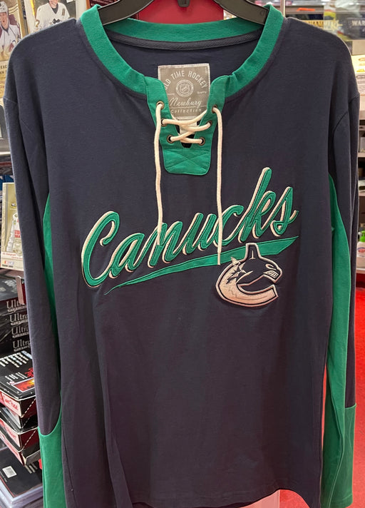 NHL Vancouver Canucks Hockey Ladies Lace Up Long Sleeve T-Shirt (Navy OTH) - Pastime Sports & Games