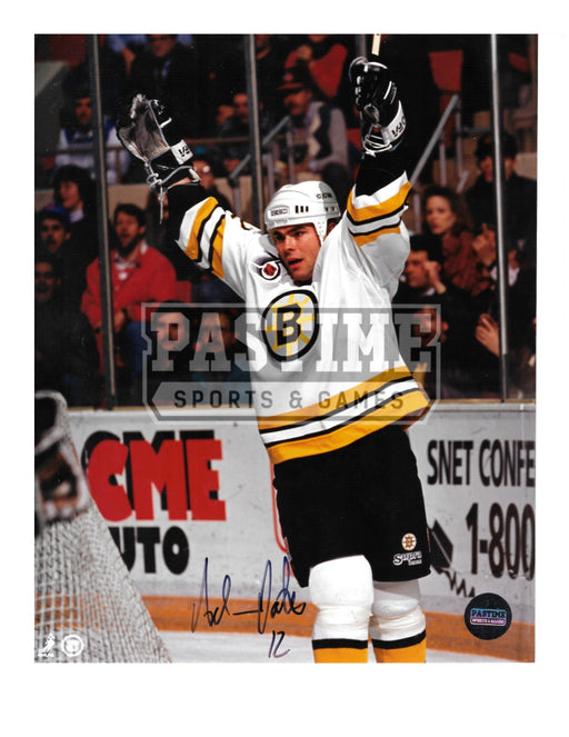 Adam Oates Autographed 8X10 Boston Bruins Away Jersey (Raising Arms) - Pastime Sports & Games
