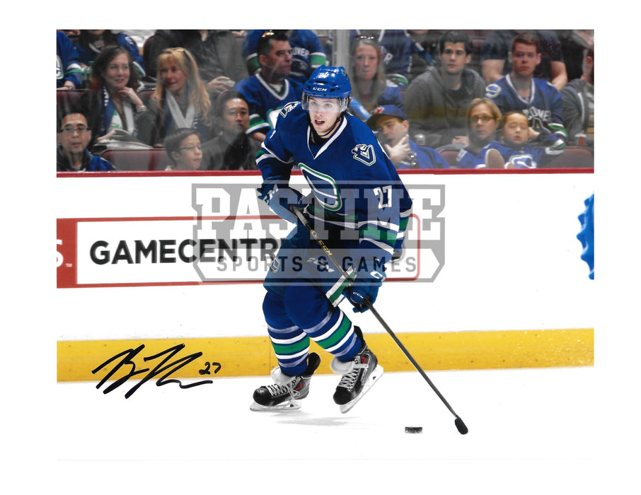 Ben Hutton Autographed 8X10 Vancouver Canucks Home Stick Jersey (Skating with Puck) - Pastime Sports & Games