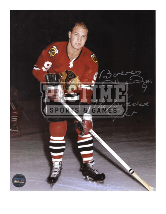 Bobby Hull Autographed 8X10 Chicago Blackhawks Home Jersey (Pose Looking Up) - Pastime Sports & Games