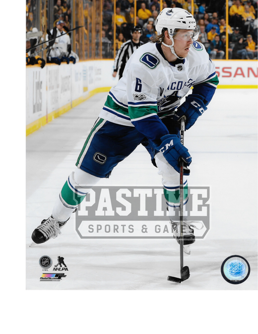 Brock Boeser 8X10 Canucks Away Jersey (Skaking With Puck) - Pastime Sports & Games