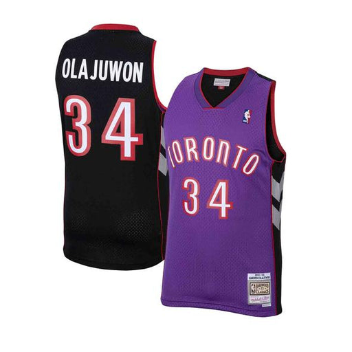 2001/02 Toronto Raptors Hakeem Olajuwon Mitchell & Ness Purple Basketball Jersey - Pastime Sports & Games