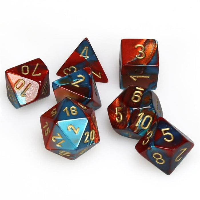 Chessex 7pc RPG Dice Set Gemini Red & Teal/Gold CHX26462 - Pastime Sports & Games