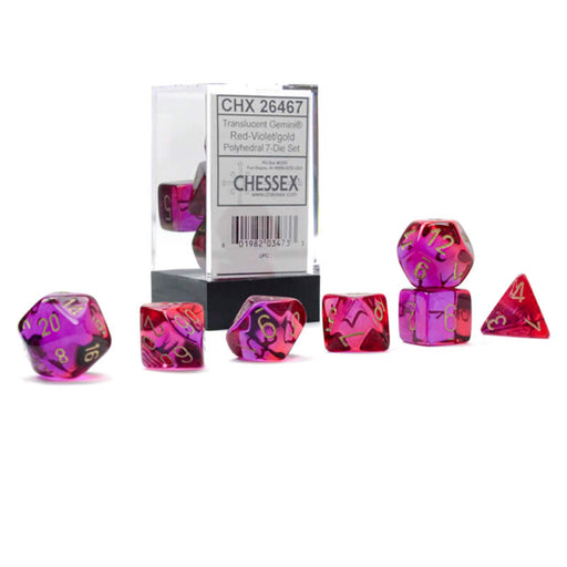 Chessex 7pc RPG Dice Set Gemini Translucent Red & Violet/Gold CHX26467 - Pastime Sports & Games