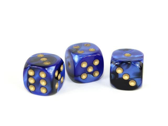 Chessex 36pc D6 Dice Set Gemini Black-Blue/Gold CHX26835 - Pastime Sports & Games