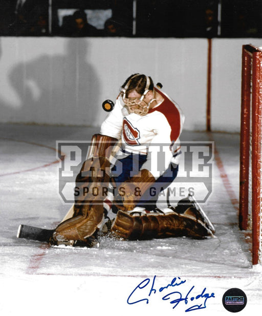 Charlie Hodge Autographed 8X10 Montreal Canadians Away Jersey (Saving Shot) - Pastime Sports & Games
