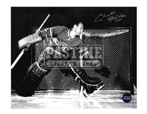 Charlie Hodge Autographed 8X10 Montreal Canadians Home Jersey (Making Save Black and White) - Pastime Sports & Games