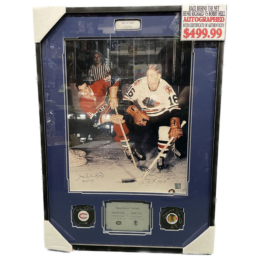 Henri Richard & Bobby Hull Autographed 22.5X31 Framed Photo (Behind The Net) - Pastime Sports & Games