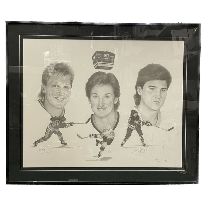 Wayne Gretzky, Brett Hull, & Mario Lemieux Autographed 36X30 Lithograph By Joe Theiss - Pastime Sports & Games