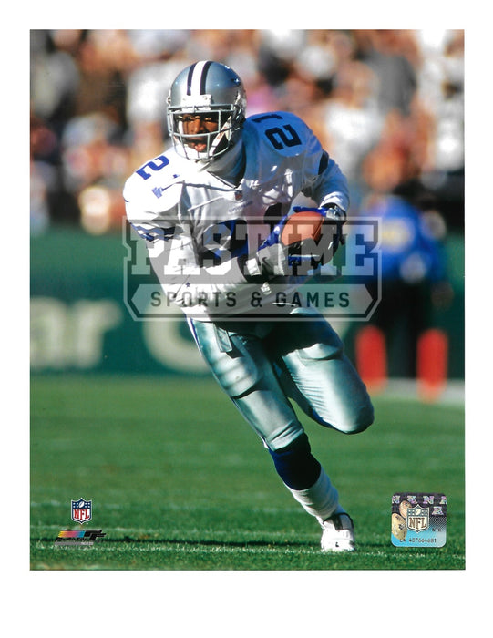 Dion Sanders 8X10 Dallas Cowboys Away Jersey (Running With Ball) - Pastime Sports & Games