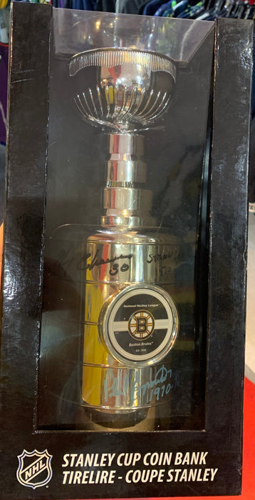 Phil Esposito & Gerry Cheevers Autographed Boston Bruins Mini Stanley Cup Trophy - Pastime Sports & Games