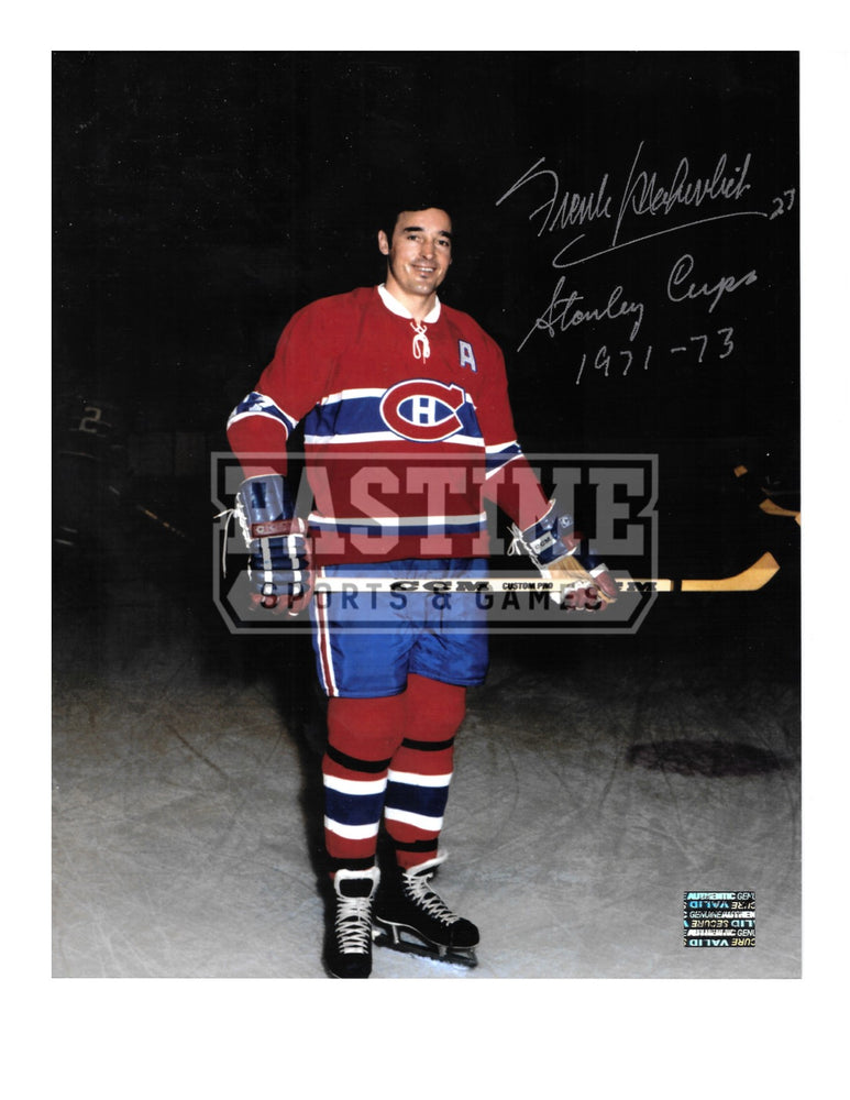 Frank Mahovlich Autographed 8X10 Montreal Canadians Home Jersey (Pose With Stick) - Pastime Sports & Games