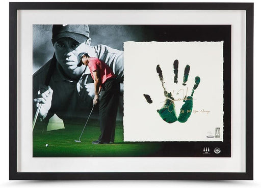Tiger Woods Autographed & Inscribed Green & Black Tegata Lithograph Hand Impression - Pastime Sports & Games