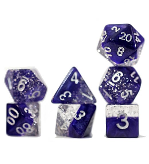 Gate Keeper Games Halfsies Dice 7pc RPG Set - Purple Glitter Edition - Pastime Sports & Games