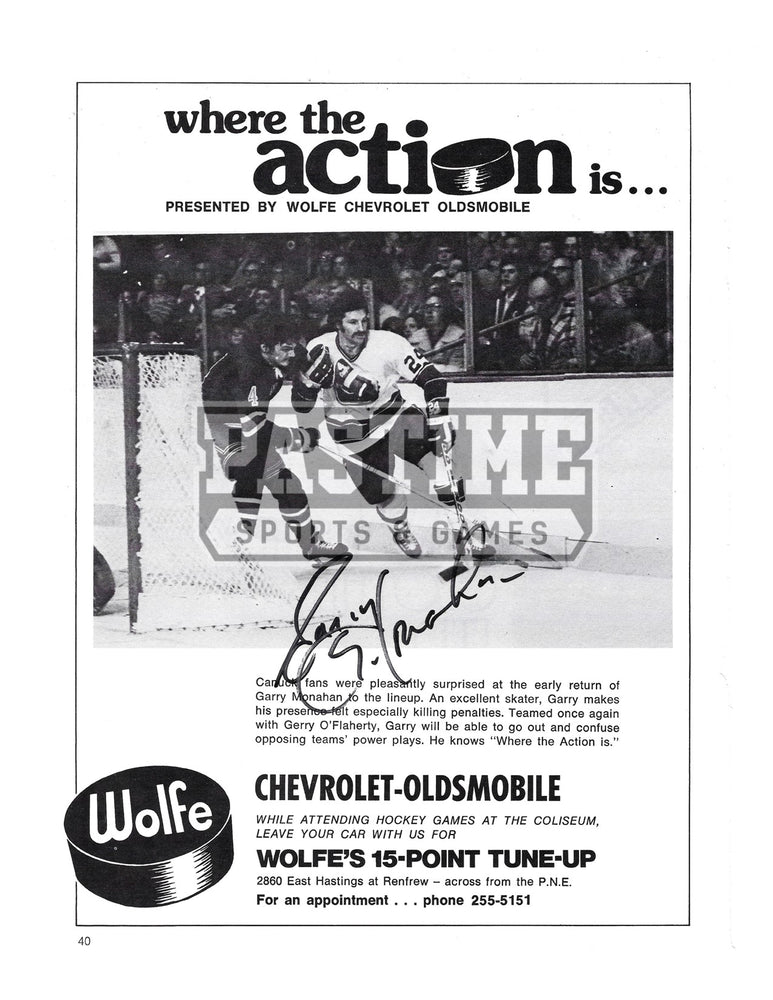 Garry Monahan Autographed Magazine Page Vancouver Canucks Away Jersey (Where The Action) - Pastime Sports & Games