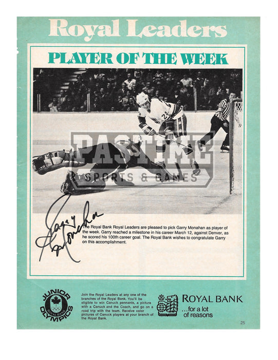 Garry Monahan Autographed Magazine Page Vancouver Canucks Away Jersey (Royal Leaders) - Pastime Sports & Games