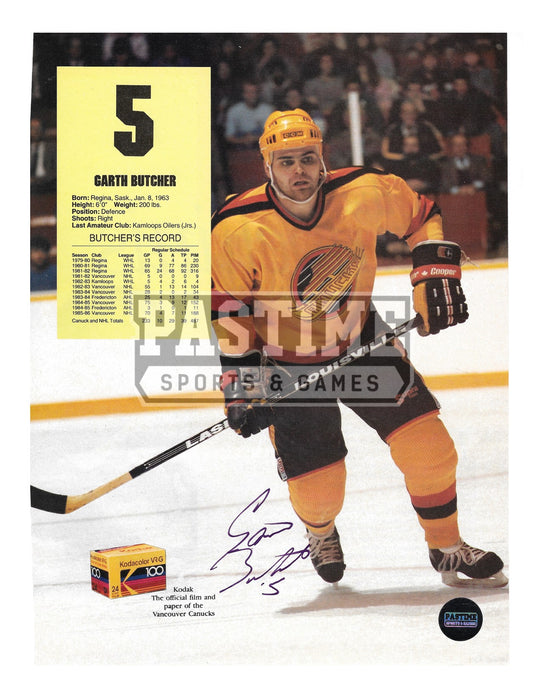 Garth Butcher Autographed 8X10 Magazine page Vancouver Canucks Away Skate Jersey (Skating) - Pastime Sports & Games