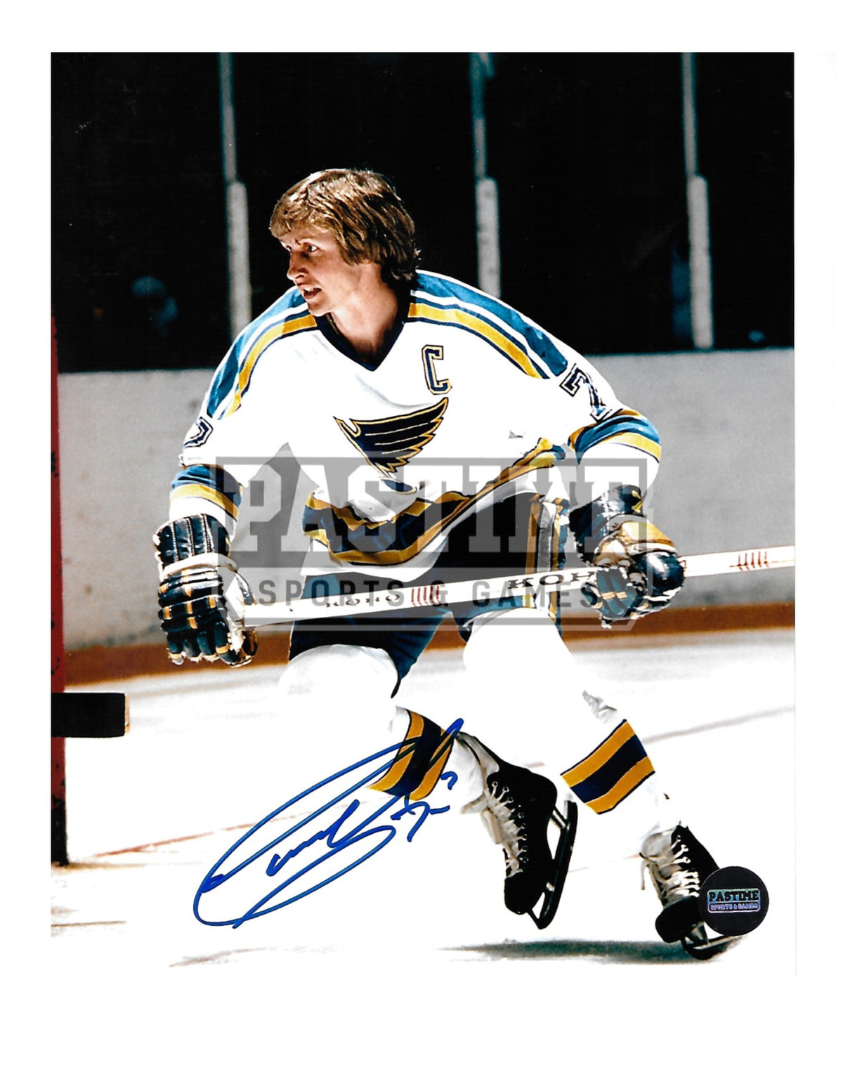 Garry Unger Autographed 8X10 St. Louis Blues Home Jersey (Pose With Stick)
