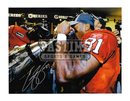 Geroy Simon Autographed 8X10 B.C Lions Home Jersey (Drinking From Cup) - Pastime Sports & Games