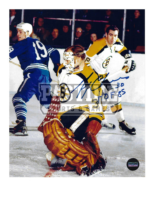 Gerry Cheevers Autographed 8X10 Boston Bruins Away Jersey (In Position Mask On) - Pastime Sports & Games