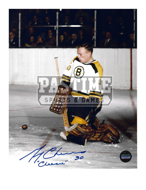 Gerry Cheevers Autographed 8X10 Boston Bruins Away Jersey (On Knees No Mask) - Pastime Sports & Games