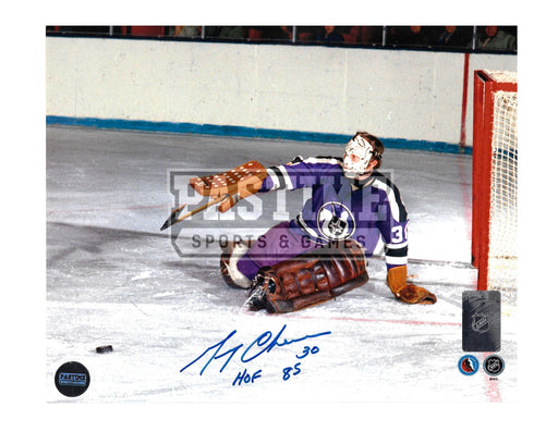 Gerry Cheevers Autographed 8X10 Cleveland Crusaders Home Jersey (Saving The Shot) - Pastime Sports & Games
