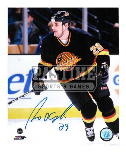 Gino Odjick Autographed 8X10 Vancouver Canucks 94 Home Jersey (Skating Stick Up) - Pastime Sports & Games