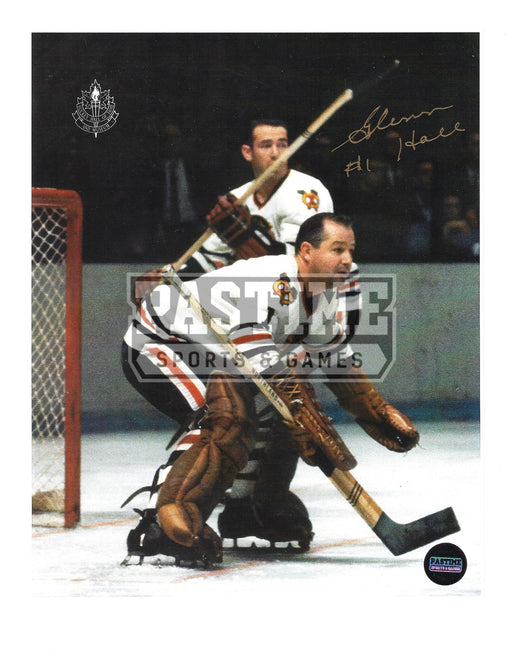 Glenn Hall Autographed 8X10 Chicago Blackhawks Away Jersey (In Position) - Pastime Sports & Games