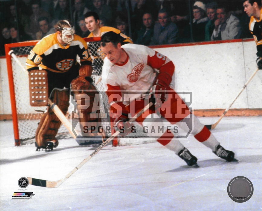 Gordie Howe 8X10 Detroit Red Wings Away Jersey (Shooting Against Boston) - Pastime Sports & Games
