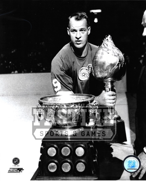 Gordie Howe 8X10 Detroit Red Wings Home Jersey (With Trophies) - Pastime Sports & Games